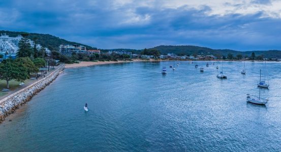 An elevated view of Ettalong beach at twilight An elevated view of Ettalong beach at twilight